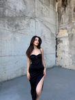 İris Gloplu Midi Elbise 24858 SİYAH