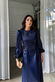 Irmak Bağçık Detay Uzun Abiye 9360 LACİVERT