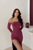 İzora Straplez Taş Detay Tasarım Abiye 583054 GÜL 