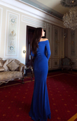 Jade Kayık Yaka Simli Balık Abiye 583032 SAKS MAVİSİ