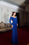 Jade Kayık Yaka Simli Balık Abiye 583032 SAKS MAVİSİ