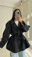 Jena Oversize Kuşaklı Düğmeli Trençkot 2635 SİYAH