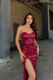 Jules Straplez Yırtmaçlı Payet Abiye 583164 FUŞYA