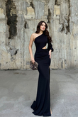 Kaira Tek Omuz Simli Abiye 583067 SİYAH