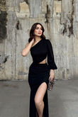 Kaira Tek Omuz Simli Abiye 583067 SİYAH
