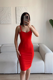Kalın Askılı Kalem Elbise 581812 KIRMIZI E10X 
