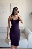 Kalın Askılı Kalem Elbise 581812 MÜRDÜM