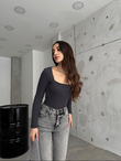 Kare Yaka Kaşkorse Bluz 1065 ANTRASİT
