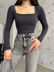 Kare Yaka Kaşkorse Bluz 1065 ANTRASİT