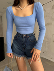 Kare Yaka Kaşkorse Bluz 1065 BEBE MAVİSİ