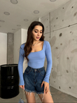 Kare Yaka Kaşkorse Bluz 1065 BEBE MAVİSİ
