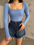 Kare Yaka Kaşkorse Bluz 1065 BEBE MAVİSİ