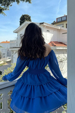Kat Kat Volanlı Şifon Elbise 2831 SAKS MAVİSİ D1X