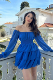 Kat Kat Volanlı Şifon Elbise 2831 SAKS MAVİSİ D1X
