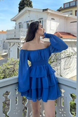 Kat Kat Volanlı Şifon Elbise 2831 SAKS MAVİSİ D1X