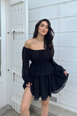 Kat Kat Volanlı Şifon Elbise 2831 SİYAH D1X