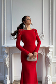 Kayla Omuz Vatkalı Tasarım Abiye 583073 KIRMIZI