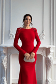 Kayla Omuz Vatkalı Tasarım Abiye 583073 KIRMIZI