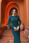 Kayla Omuz Vatkalı Tasarım Abiye 583073 ZÜMRÜT