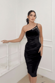 Kendra İp Askı Tasarım Midi Elbise 583141 SİYAH