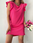 Kol Fırfırlı Yuvarlak Yaka Elbise 5301 PEMBE