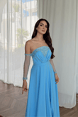 Kolları Tül Detay Straplez Taşlı Abiye 307