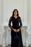 Kolları Tül İşleme Detay V Yaka Abiye 303