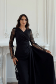 Kolları Tül İşleme Detay V Yaka Abiye 303