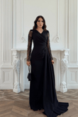 Kolları Tül İşleme Detay V Yaka Abiye 303