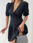 Kruvaze Gofre Elbise 2881 SİYAH