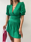 Kruvaze Gofre Elbise 2881 YEŞİL