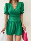 Kruvaze Gofre Elbise 2881 YEŞİL