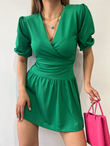 Kruvaze Gofre Elbise 2881 YEŞİL