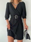 Kruvaze Lastikli Elbise 2850 SİYAH