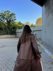 Kuzu Yumoş Kaplama Oversize Midi Boy Chanel Kıraşlı Kaban 200489 ACI KAHVE