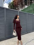 Kylea Kare Yaka Dalgıç Elbise 3059 ACI KAHVE