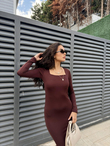 Kylea Kare Yaka Dalgıç Elbise 3059 ACI KAHVE