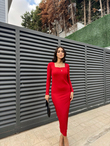 Kylea Kare Yaka Dalgıç Elbise 3059 KIRMIZI