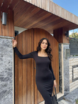 Kylea Kare Yaka Dalgıç Elbise 3059 SİYAH
