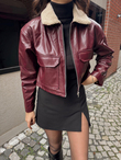 Leona Yaka Peluş Detay Ceket 2596 BORDO