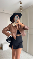 Leona Yaka Peluş Detay Ceket 2596 KAHVE