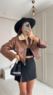 Leona Yaka Peluş Detay Ceket 2596 KAHVE