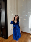Leova Kemer Detay Kadife Mini Elbise 58644 SAKS MAVİSİ
