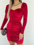Leydi Drapeli Uzun Kol Kadife Elbise Bordo 3324