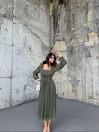 Libby Ön Bağlama Detay Şifon Midi Boy Elbise 3264 HAKİ
