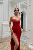 Livya Straplez Yırtmaç Detaylı Abiye 583121 KIRMIZI