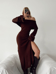 Madonna Yaka Triko Elbise KAHVERENGİ