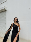 Manolya Bel Detay Tek Kol Abiye 582603 SİYAH