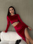 Matilda Taşlı Saçaklı Kadife Takım 3619 BORDO