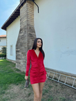 Melsa Büzgülü Kadife Elbise 582011 BORDO D2X